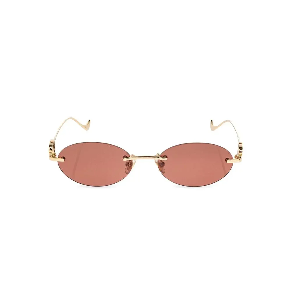 New Valentino VG0032S 002 Gold Oval Sunglasses Brown Lenses Authentic